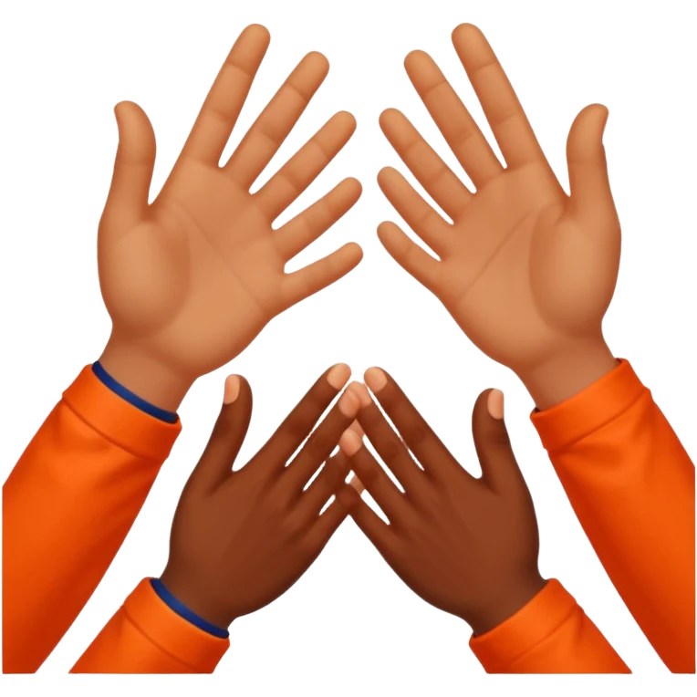 a high-five between two hands, one fair-skinned and one dark-skinned, wearing bright orange sleeves. emoji