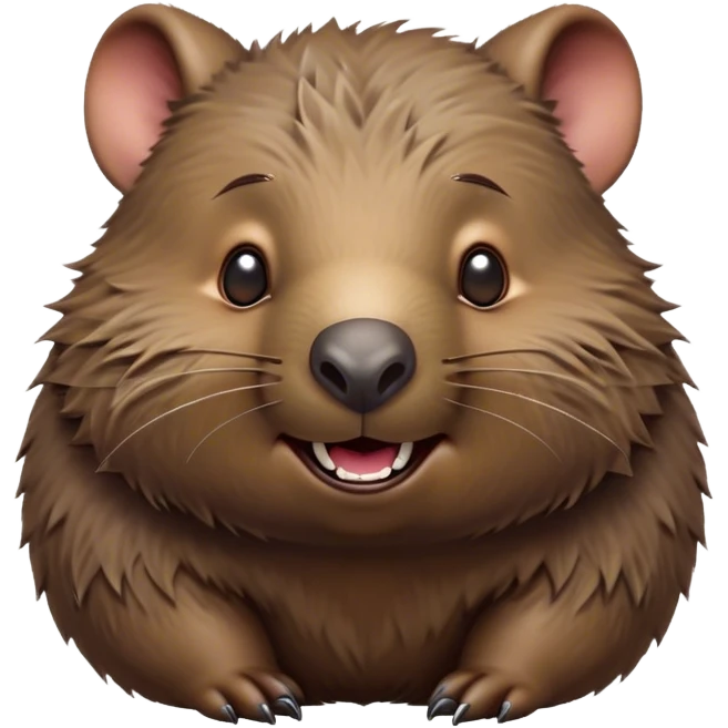 Cinematic Comical Wombat Portrait Emoji, Head tilted dramatically with an exaggeratedly amused expression, featuring a striking, glossy shaggy brown fur with bold textures and wide, expressive eyes filled with playful disbelief, Simplified yet hilariously expressive features, highly detailed, glowing with a slightly sassy glow, high shine, dramatic yet playful, stylized with an air of cheeky bush mischief, bright and endearing, soft glowing outline, capturing the essence of a spirited and over‐the‐top wombat, so meme‐worthy it feels like it could snort its way into internet fame instantly! emoji