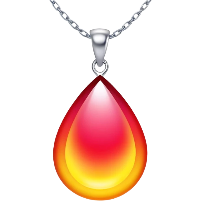 ruby pendant with a fiery red-yellow gradient glow, silver chain undulating like water, cosmic aura backdrop emoji