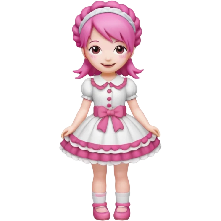 Isolated detaile illustration of the most modern raspberry torte doll figurine full body with pink hair and a hairband emoji