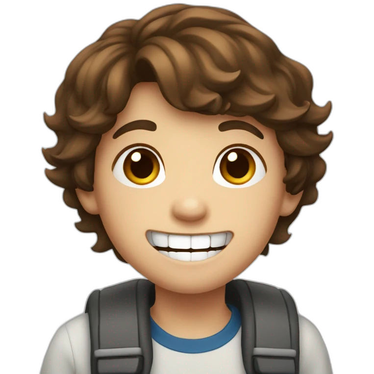 8 years old boy with brown hair and wide smile and loosing a tooth emoji