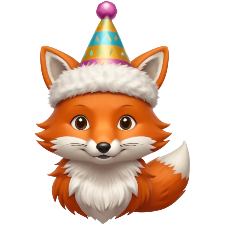 adorable fox, bust up, wearing a festive party hat emoji