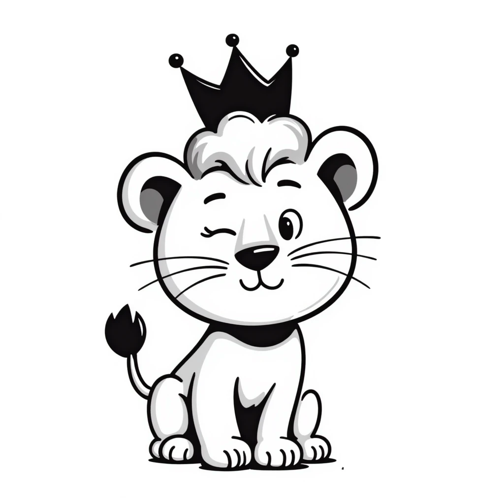 cute baby lion winking with a crown on his head emoji