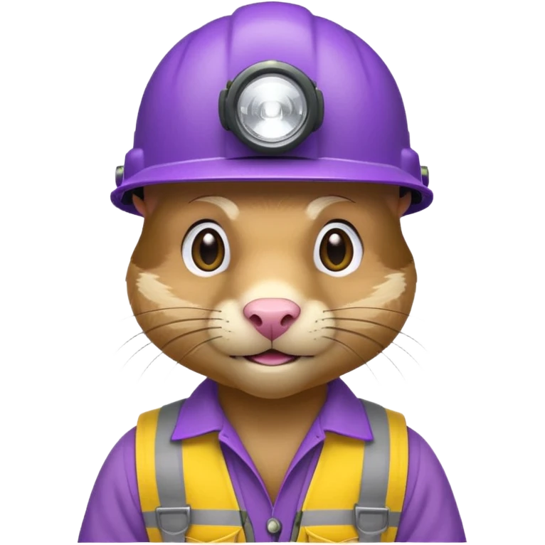 a mole rat, purple helmet, headlamp, yellow worker cloth emoji
