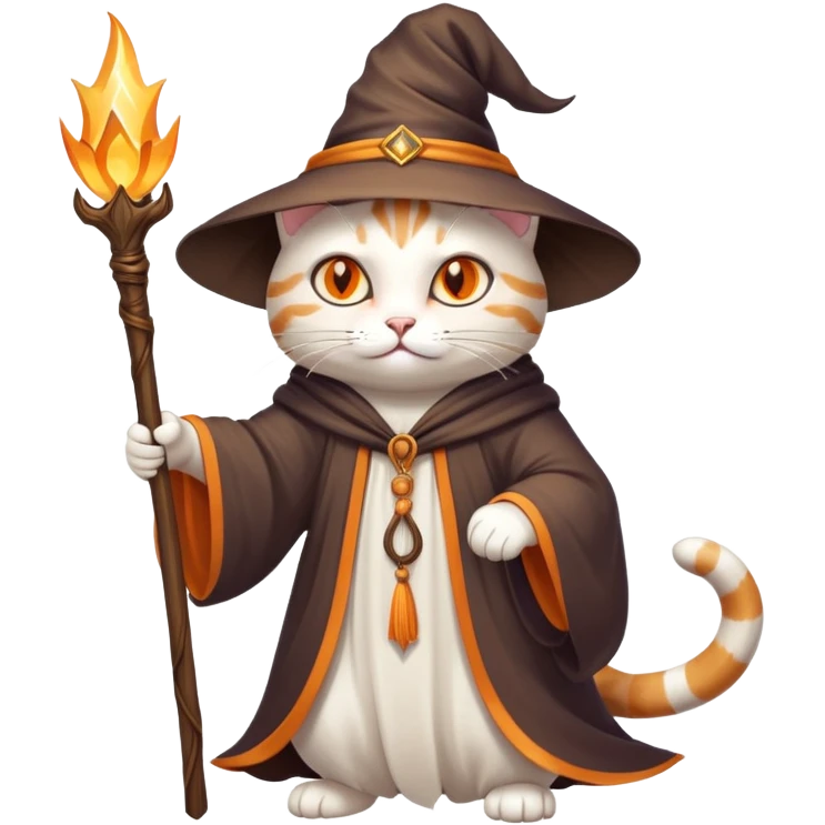 A cat wizard casting a spell with magical staff and flowing robes emoji
