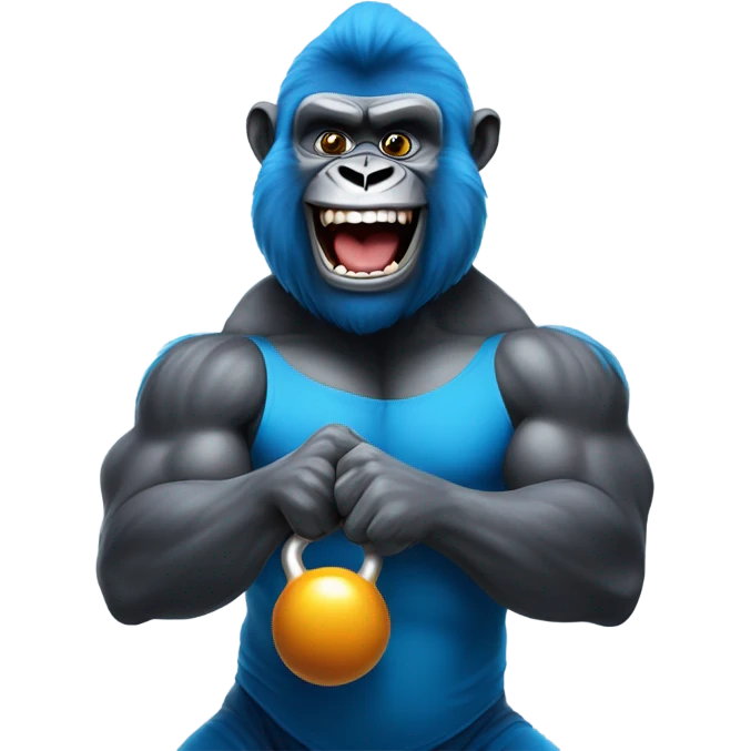 Blue gorilla lifting weights nice and happy kettle bells emoji