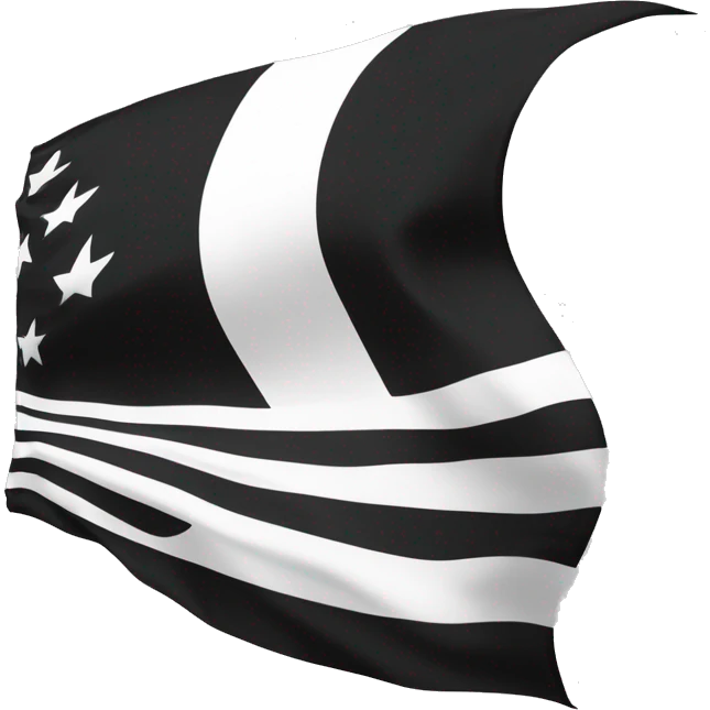 Drapeau noir flottant fort dans le vent avec écrit 1 NATION en arc en blanc avec une couronne blanche à trois pics blanches sous le texte 1 NATION emoji
