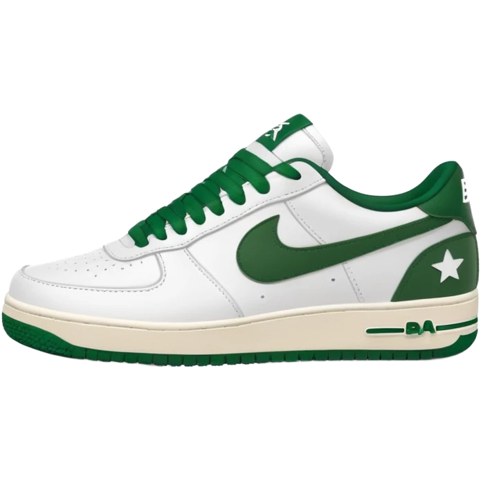 Сделай кроссовки BAPE STA белые с темно-зелеными шнурками и свушем emoji