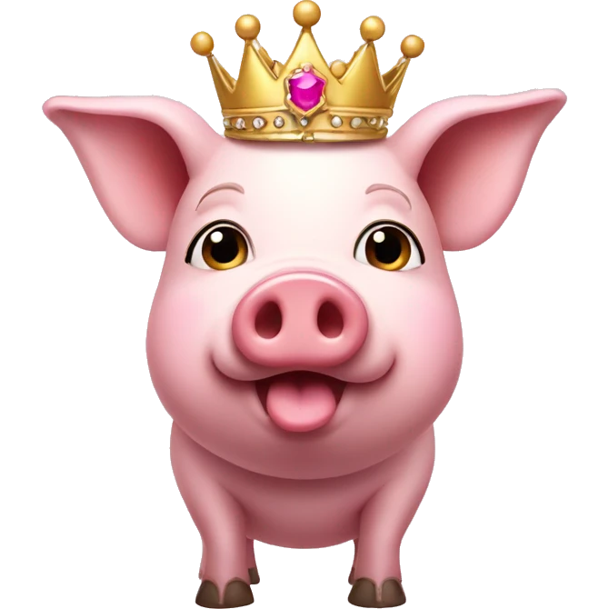 Pig wearing a pink skirt with a crown and lashes emoji