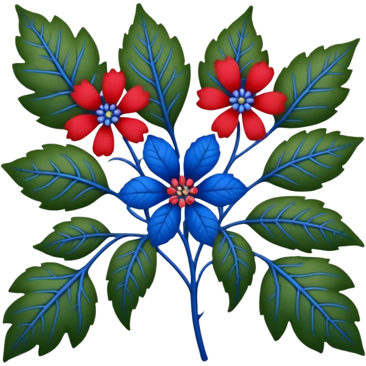 dull green leaves & red & blue flowers filigree design, leaf shapes, flower shapes, nature shapes, toxic nature, toxic plants emoji