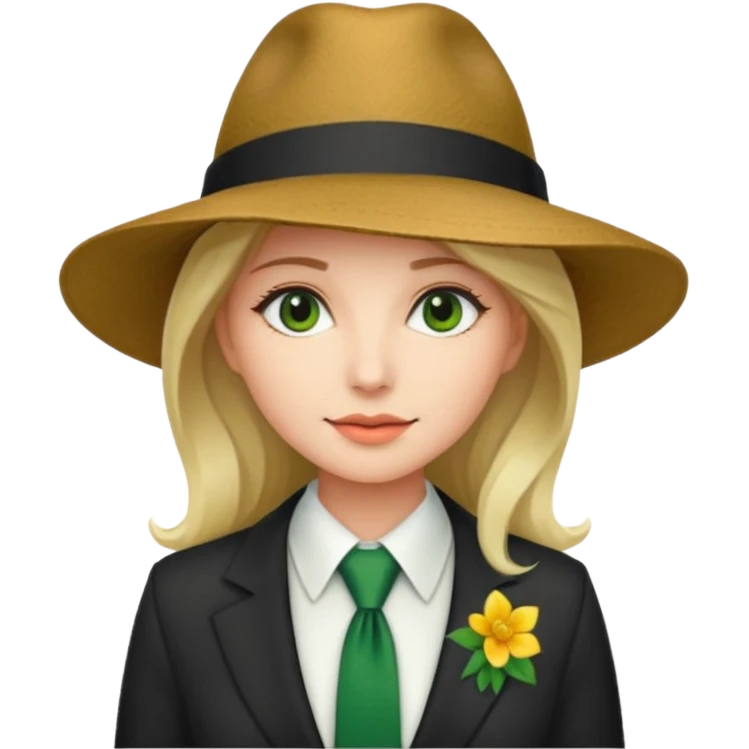 Woman in wide-brim hat & green tie emoji