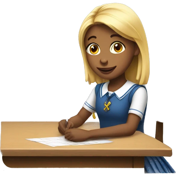 Two europian schoolgirl at the table are playing emoji