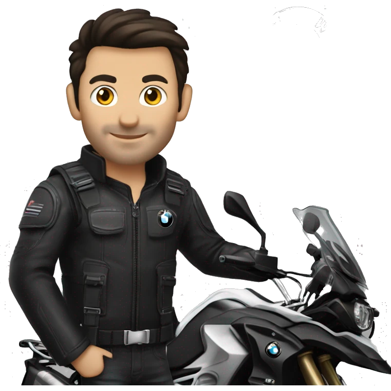 male dark hair no beard and bmw gs 1250 adventure inblack emoji