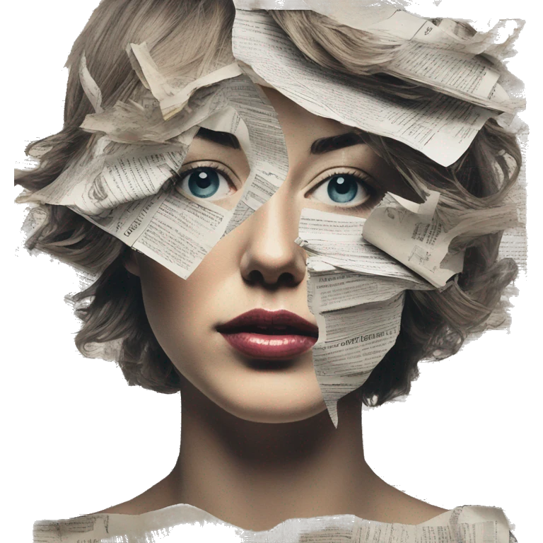Surreal  collage portrait newspaper cuttings abstract person face emoji