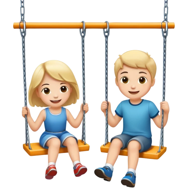 two children on swings, happy and energetic emoji