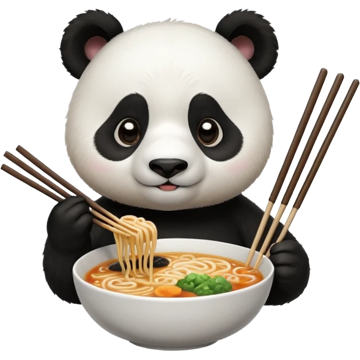 cute hungry panda with chopsticks eating ramen emoji