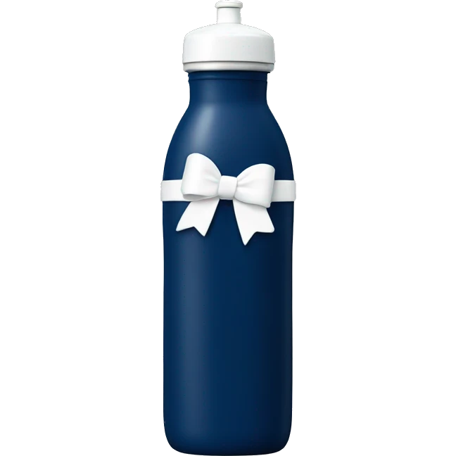 Navy blue water bottle with white lid and white bow around it  emoji