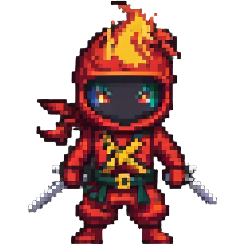 Red ninja surrounded by flames emoji