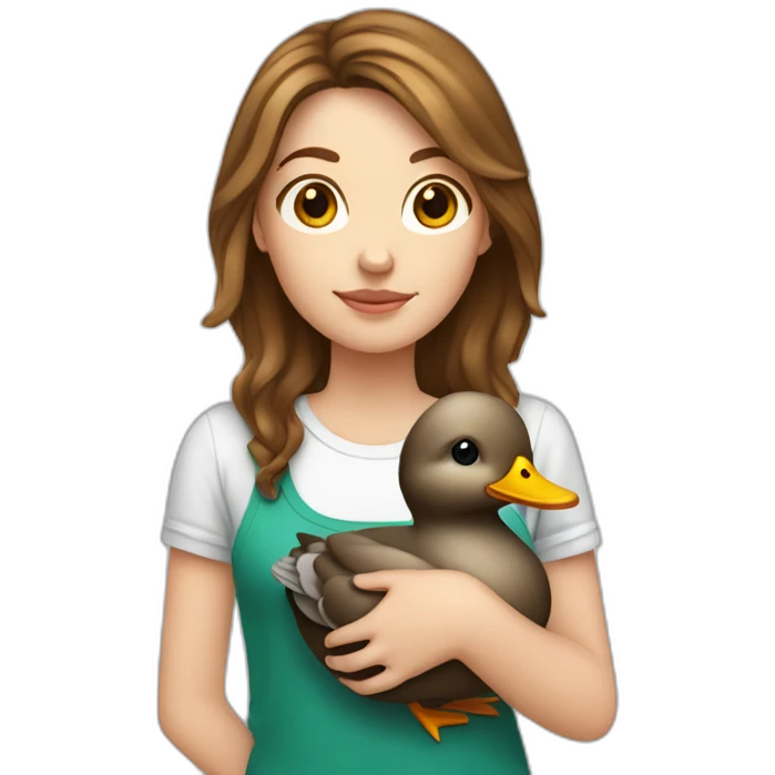 white girl with brown hairs hold a duck emoji