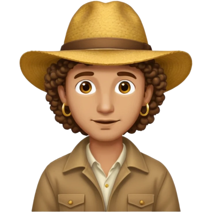 man curly hair and big earrings and and hat wearing emoji