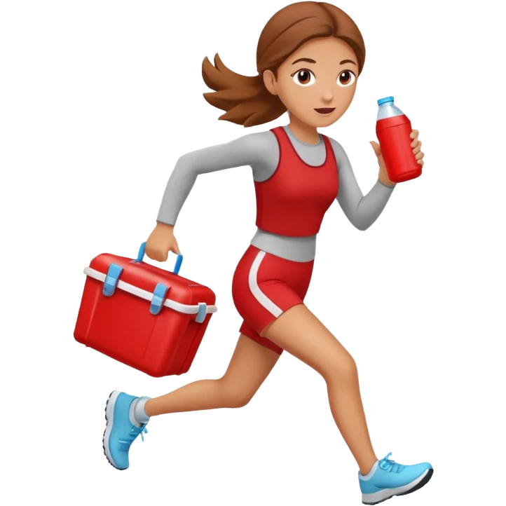 Girl running holding red cooler emoji