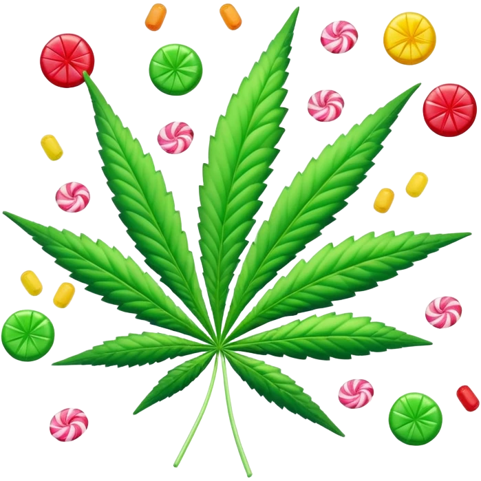 cannabis leaf surrounded by falling candy pieces emoji