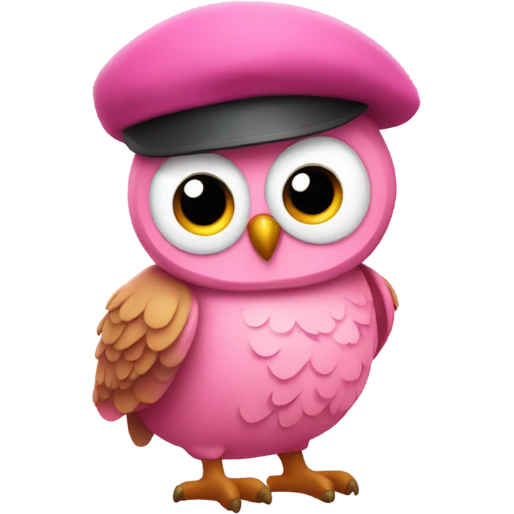 Pink owl wearing a beret emoji