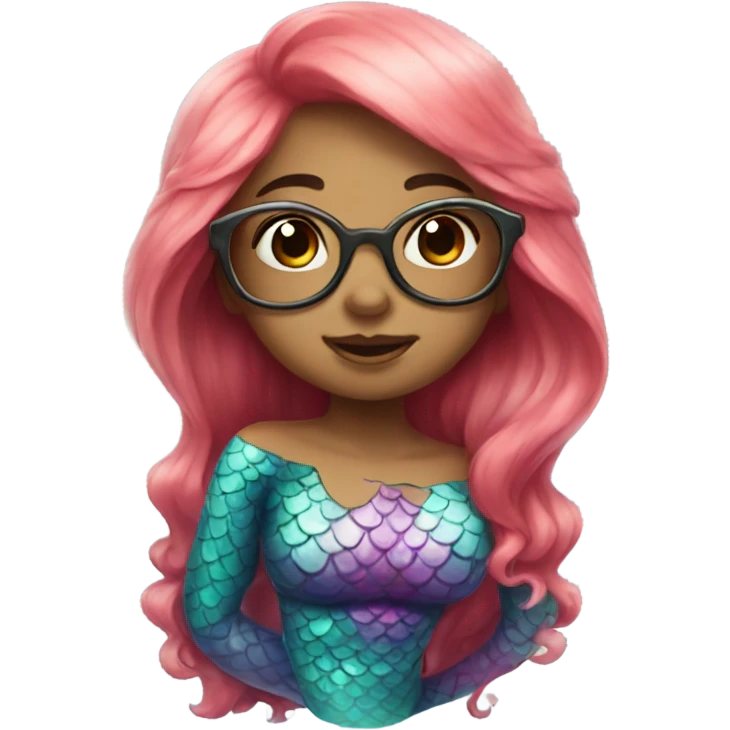 little cute mermaid kiss wearing glasses  emoji