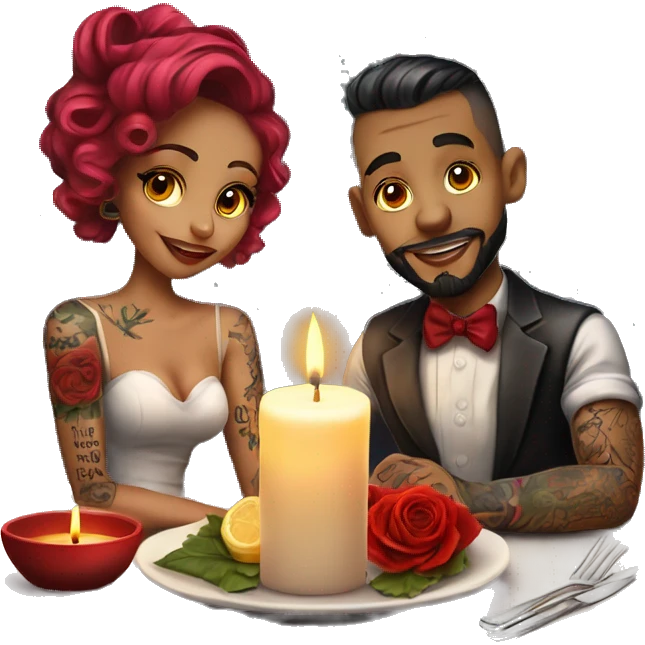 romantic candle light dinner for beautiful tattooed couple emoji