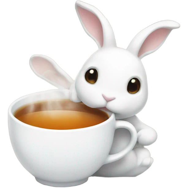 Cup of tea with white rabbits  emoji