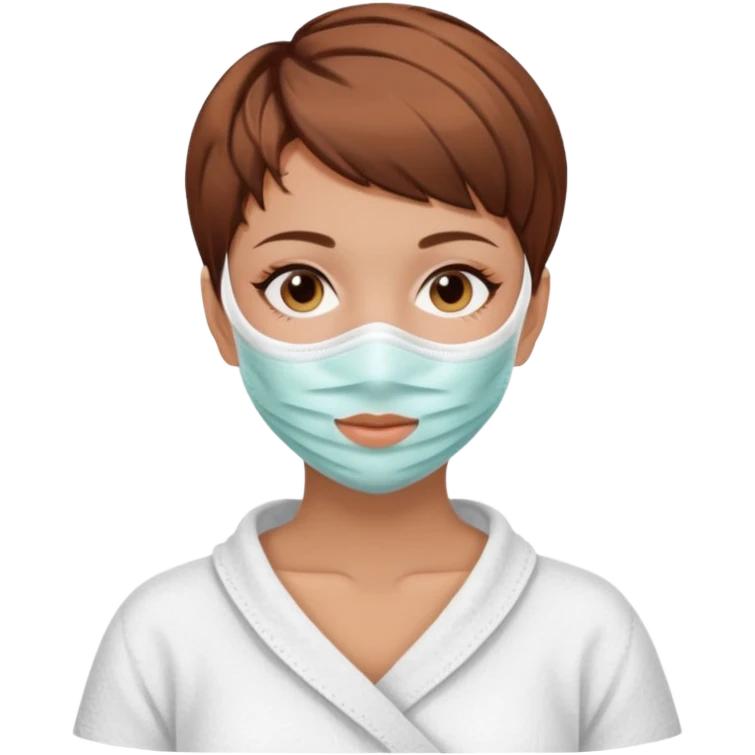 Lady pixiecut Hair Brown with face mask spa beauty full face relaxing emoji