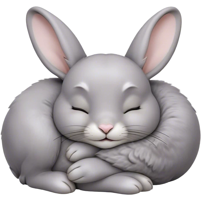 Meme-Worthy Cute Sleeping Grey Rabbit Portrait Emoji, Head resting peacefully with a contented smile, showcasing a delightfully compact build and a luxuriously soft grey fur, eyes shut in a serene nap, Simplified yet hilariously adorable features, highly detailed, glowing with a soft, drowsy light, high shine, relaxed and utterly lovable, stylized with an air of playful laziness, bright and heartwarming, soft glowing outline, capturing the essence of a comically sleepy bunny, so meme-worthy it feels like it could instantly become the next viral sensation of adorable slumber! emoji
