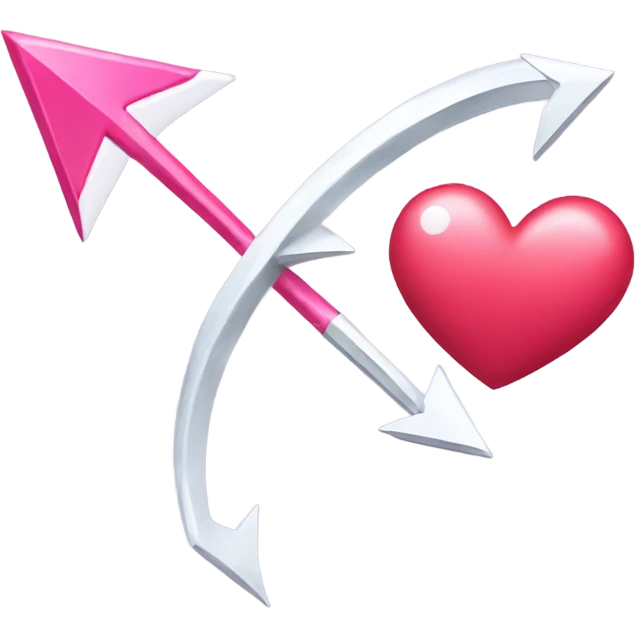 Silver Bow with pink arrow shooting white lightning bolts at a red heart emoji