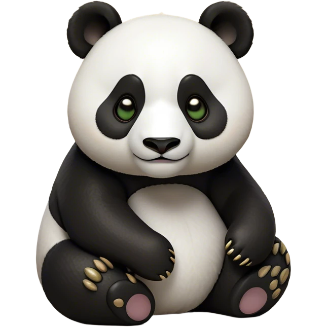 Cinematic Noble Panda Portrait Emoji, Poised and regal, with a robust, sturdy build and a strikingly contrasting black and white Fur, deep-set soulful dark eyes, Simplified yet sharp and sophisticated features, highly detailed, glowing with a soft, dignified glow, high shine, intelligent and gentle, stylized with an air of bamboo forest majesty, focused and attentive, soft glowing outline, capturing the essence of a watchful and confident companion, so majestic it feels as though it could lumber out of the screen with effortless authority! emoji