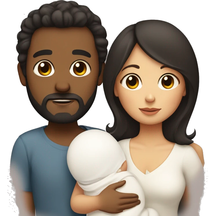 one newborn with dark haired mother & bearded father, all white skin emoji