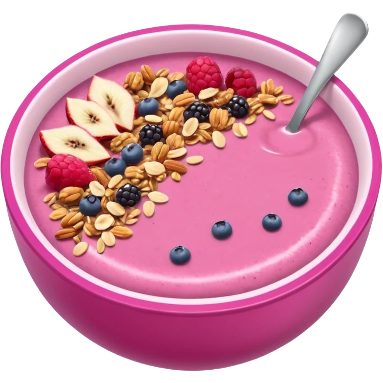 Pink smoothie bowl with granola emoji