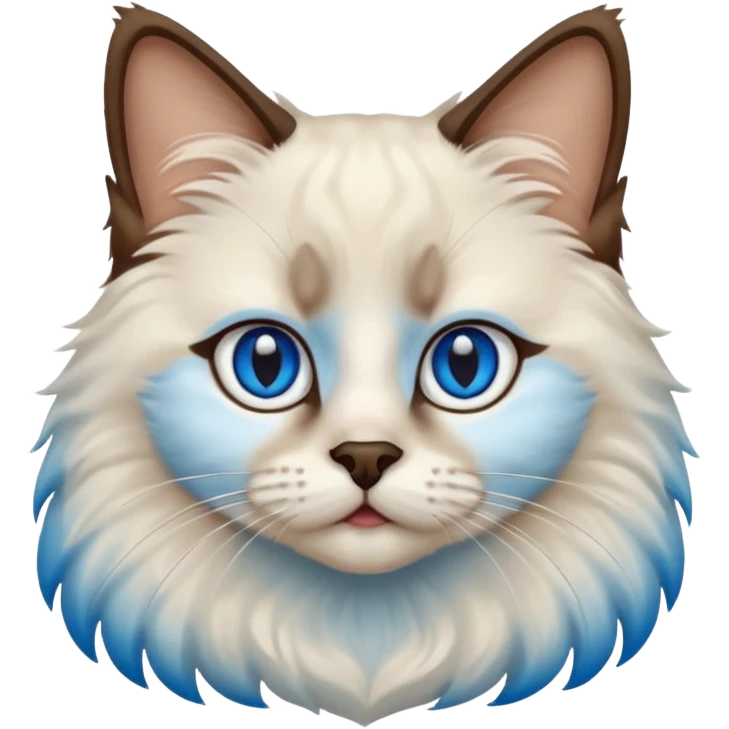 Ragdoll cat, with dark brown nose/center face area with surrounding beige fur, bright blue eyes emoji