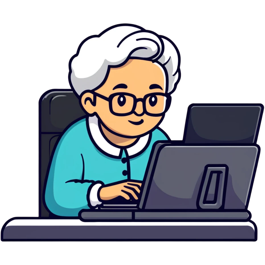 grandma typing on a computer emoji