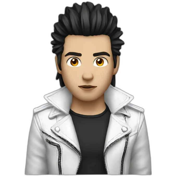 Punk male,dark hair, with white leather jacket with dark hair emoji