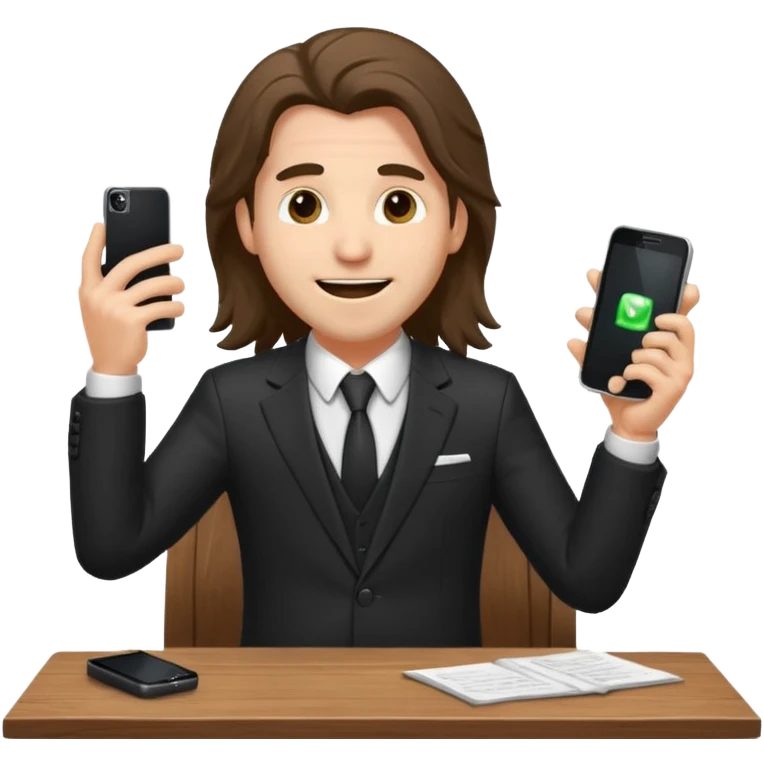 office-boss-suit-excited-phone-desk-long-haired-man emoji