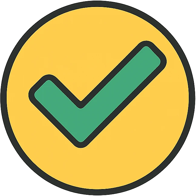 checkmark icon, lineal color icon with black outlines, vibrant and clear emoji