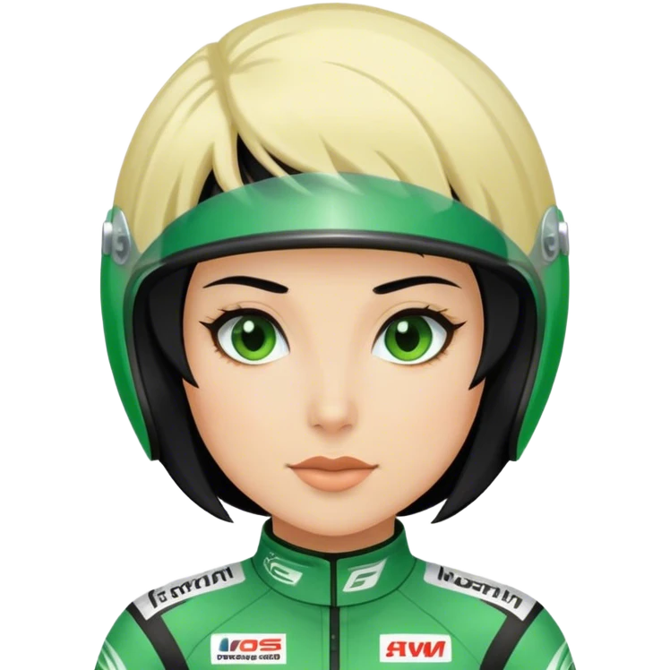 black hair blond skin woman in green racing suit emoji