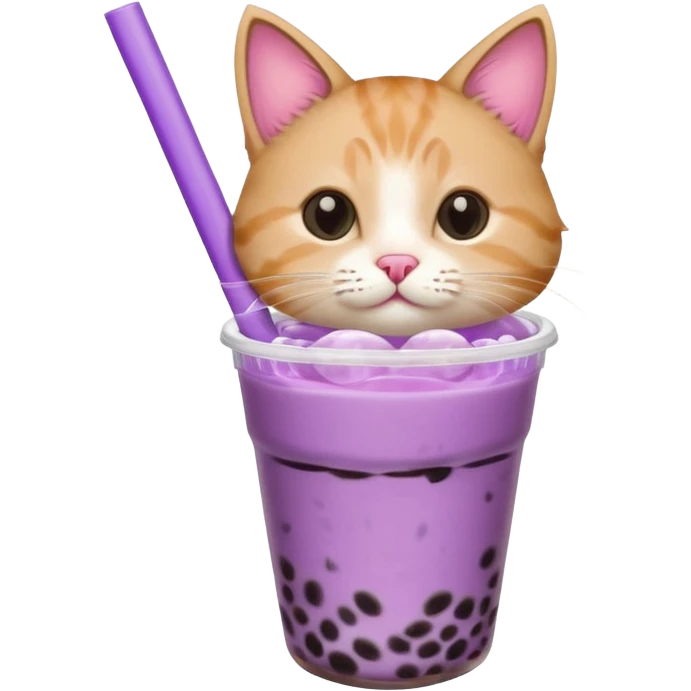 a cat drinking a purple bubble tea emoji