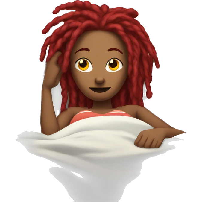 Lady with red dreadlocks laying on stomach in bed watching tv emoji