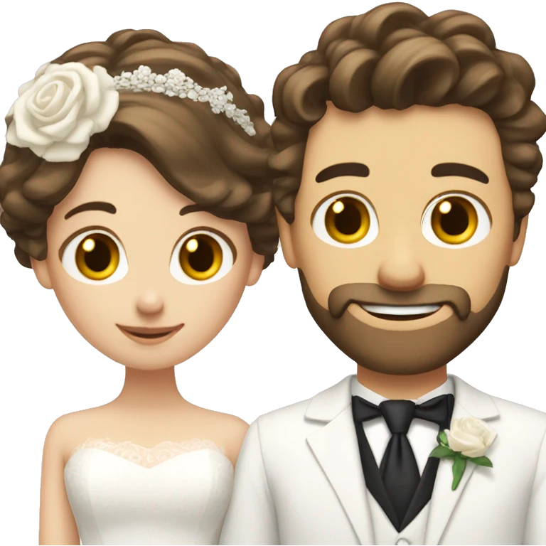 Brunette white groom with short beard and white bride with shoulder length brown hair  emoji