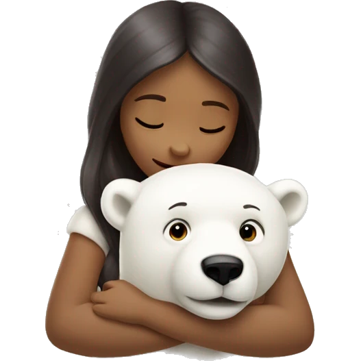 Girl hugging polar bear toy emoji