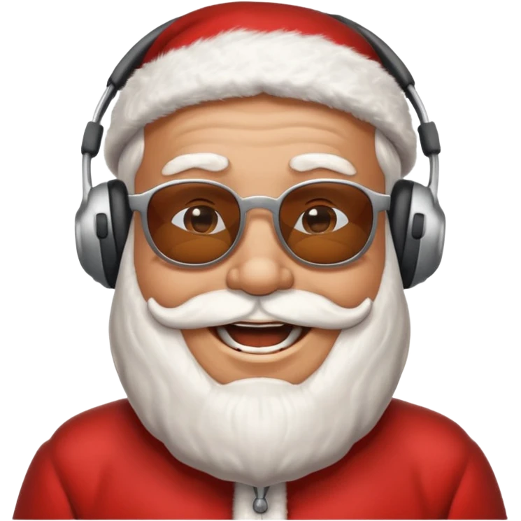 santa klaus with sunglasses with big smile with headphones emoji