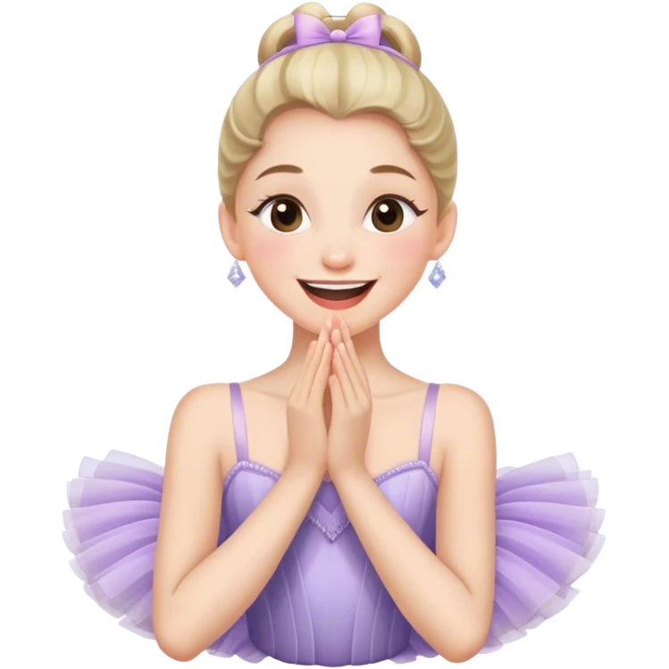 The ballerina laughs sweetly, covering her mouth with her hand emoji