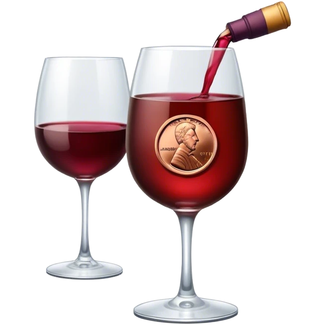 A United States penny coin holding a glass of wine emoji