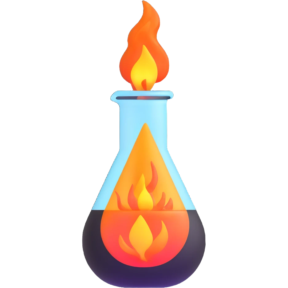 beaker with fire and steam, exothermic reaction emoji
